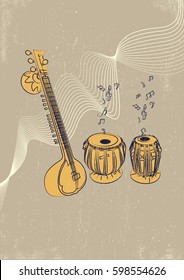 Indian musical instruments vector illustration.
