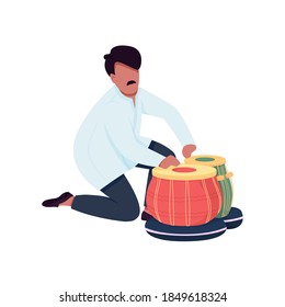 Indian musician play tabla drums flat color vector faceless character. Traditional musical instrument. Classical eastern percussion isolated cartoon illustration for web graphic design and animation