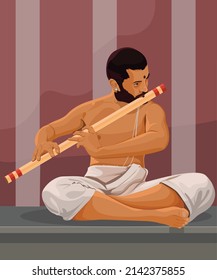 Indian musician playing flute instrument