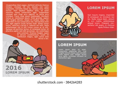 Indian musician poster template with text. Vector stock set for design