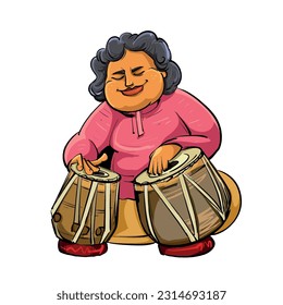 Indian musicians playing Tabla, vector illustration in white background.