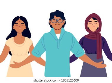 indian muslim women and man cartoons design, diversity people multiethnic race and community theme Vector illustration