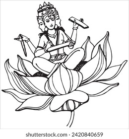 Indian Mythology God Brahma Black and White Vector Design