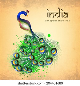 Indian National Bird, beautiful peacock on grungy brown background for 15th of August, Independence Day celebrations. 