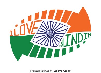 Indian national flag with arrow style on white background. India Independence day design vector. Arrow flag with I Love My India style. vector illustration.
