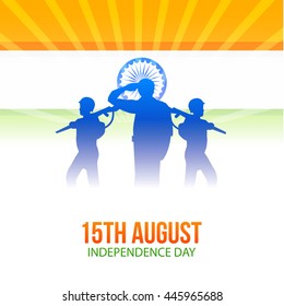 Indian National Flag colour background with army soldiers for Independence Day.