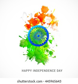 Indian National Flag colour grunge background with Ashoka Wheel for Independence Day.