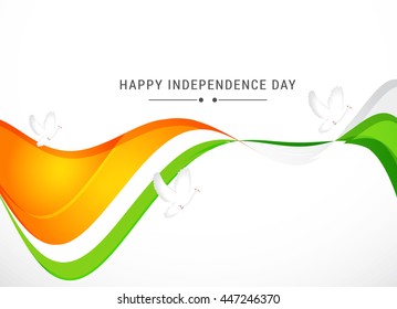 Indian National Flag colour wave background with pigeon for Independence Day.
