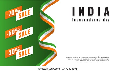 Indian national flag ribbon. Happy Independence Day India celebration. Creative Indian National Flag colour background, Elegant Poster, Banner or Flyer design for 15th August. The Republic of India