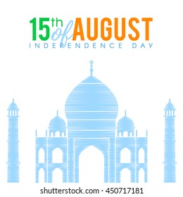 Indian national flag tricolors theme background for Indian Republic day and Independence day with Taj Mahal. 15 th of august. Vector illustration template for greeting card or web banner design