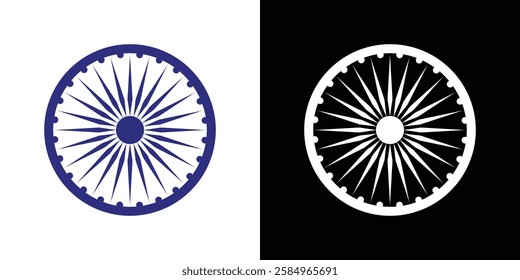Indian National Flags Dharmachakra Symbol in Monochrome. Ashoka Chakra Symbol.