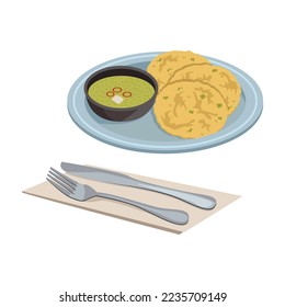 Indian national food. Mackey Roti and Sarson ca. Corn tortilla and a dish of mustard leaf and spinach.	