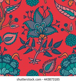 Indian National paisley ornament for cotton, linen fabrics. Tribal flowers seamless pattern. Bohemian ornament for taps. Texture for wrapping, skins smartphones, textile wallpapers, surface design