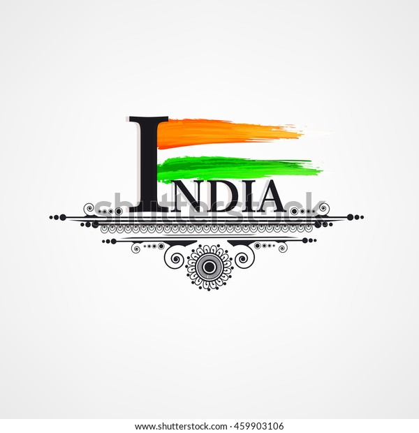 独立記念日の祭日に クリエイティブグラング スタイリッシュなテキスト ビンテージ花柄のフレームとインドの国旗 のベクター画像素材 ロイヤリティフリー