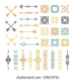 Indian or native American design elements including borders, embellishments, arrows made in vector.  