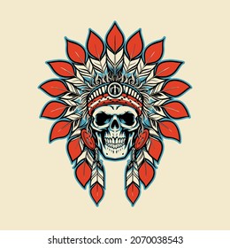 ilustración de mascota de cráneo nativo americano indio