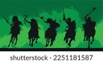 Indian native american warriors attacking. Soldiers in charge. Vector isolated.