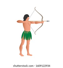 Indian native hunter archer warrior with bow and arrow. Vector illustration isolated on white background