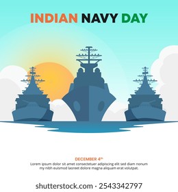 Fondo del Día de la Armada India con acorazados en el océano