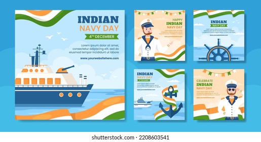 Indian Navy Day Social Media Post Template Hand Drawn Cartoon Flat Illustration