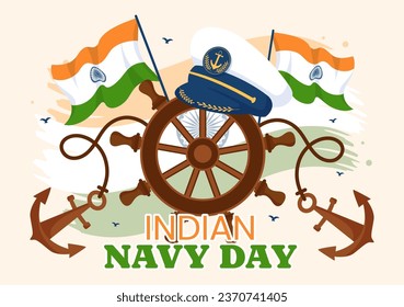 Ilustración de vectores del Día de la Marina India el 4 de diciembre con barcos de combate para el ejército militar popular saludando a soldados agradecidos en diseño de fondo