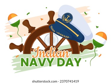 Ilustración de vectores del Día de la Marina India el 4 de diciembre con barcos de combate para el ejército militar popular saludando a soldados agradecidos en diseño de fondo