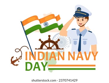 Ilustración de vectores del Día de la Marina India el 4 de diciembre con barcos de combate para el ejército militar popular saludando a soldados agradecidos en diseño de fondo