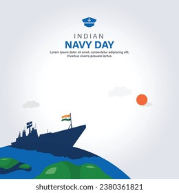 Ilustración de vectores del Día de la Marina India con concepto de medios sociales con bandera y barco