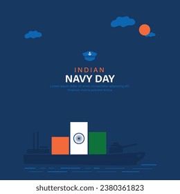 Ilustración de vectores del Día de la Marina India con concepto de medios sociales con bandera y barco