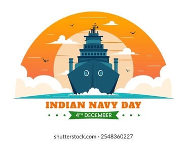 Indian Navy Day Vetor Illustration em 4 de dezembro, Apresentando Navios de Caça, Soldados Saudação, e Apreciação Militar em um Plano de Fundo Estilo Plano