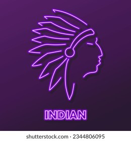 indian neon sign, modern glowing banner design, colorful modern design trends on black background. Vector illustration.
