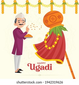 Indian New Year festival Ugadi Greeting Card Design. Vector Graphic Illustration.