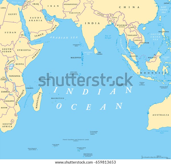 インド洋の政治地図 国と国境 アフリカ アジア 南極
