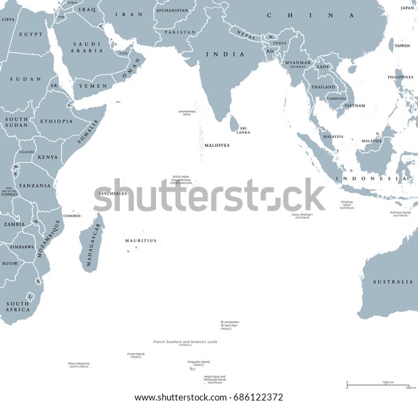 Vector De Stock Libre De Regalias Sobre Mapa Politico Del Oceano Indico Con