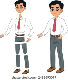indian office man cartoon illustration model sheet