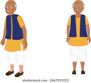 Indian old man character set for animation. Indian old grandfather model sheet. Indian village man 