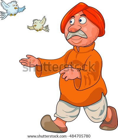 Indian Old Man Feeding Birds
