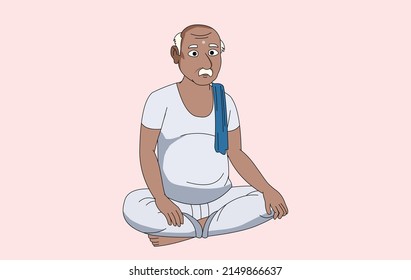 Indian old man sitting pose cartoon character for animation videos, Indian Cartoon Men Character