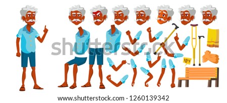 Indian Old Man Vector. Senior Person Portrait. Elderly People. Aged. Animation Creation Set. Face Emotions, Gestures. Hindu. Asian. Lifestyle. Advertising. Animated. Isolated Cartoon Illustration