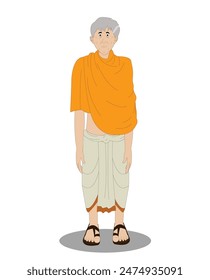 indian old priest front view cartoon character design