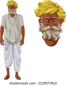 Indian old village man illustration for  your design