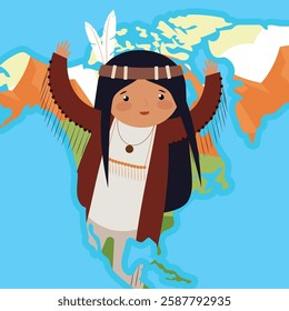 Indian on the background of a map with the ocean