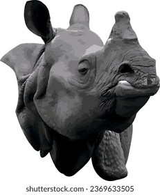 Indian one horned  rhino head illustration