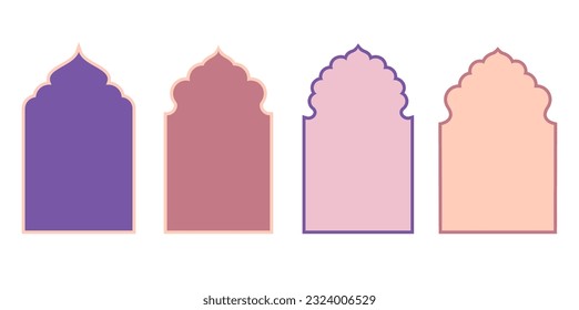 Indian and oriental frames, backgrounds, doors, windows and arches. Wedding, event invitation templates collection. Vector design