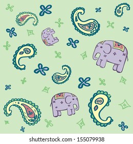 Indian ornament elephant seamless pattern
