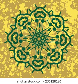 Indian ornament, kaleidoscopic floral pattern, mandala design of green color.