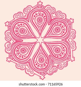 Indian ornament, kaleidoscopic floral pattern, mandala in pink