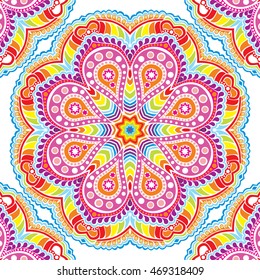 Indian ornament, kaleidoscopic mandala in rainbow colors