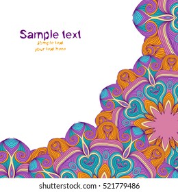 Indian ornament, kaleidoscopic mandala in rainbow colors card design