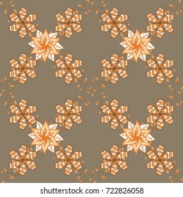 Indian ornament. On beige, orange and brown colors. Colorful ornamental border. Vector illustration. Seamless pattern. Floral wallpaper.
